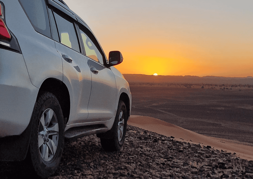 camel trekking with sunrise